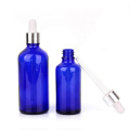 full size 15ml 30ml 50ml 100ml blue color Glass Essential Oil dropper bottle with silver lid